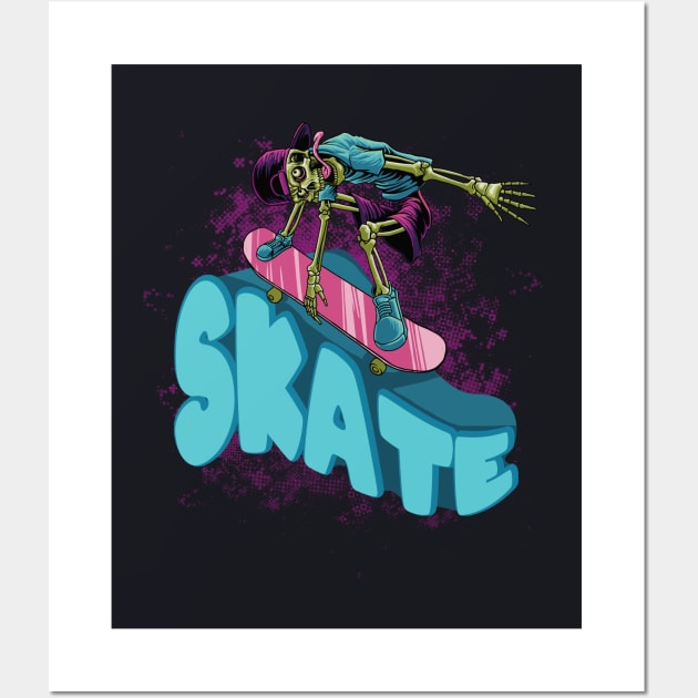 Skater Skull Skateboarding Comic Zombie Wall Art by Foxxy Merch